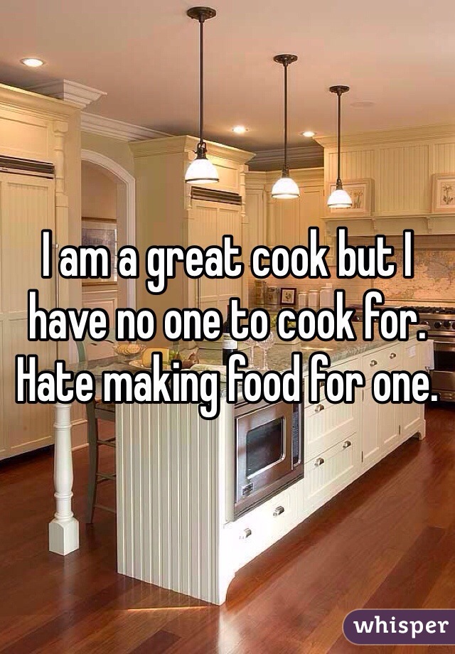 I am a great cook but I have no one to cook for. Hate making food for one. 