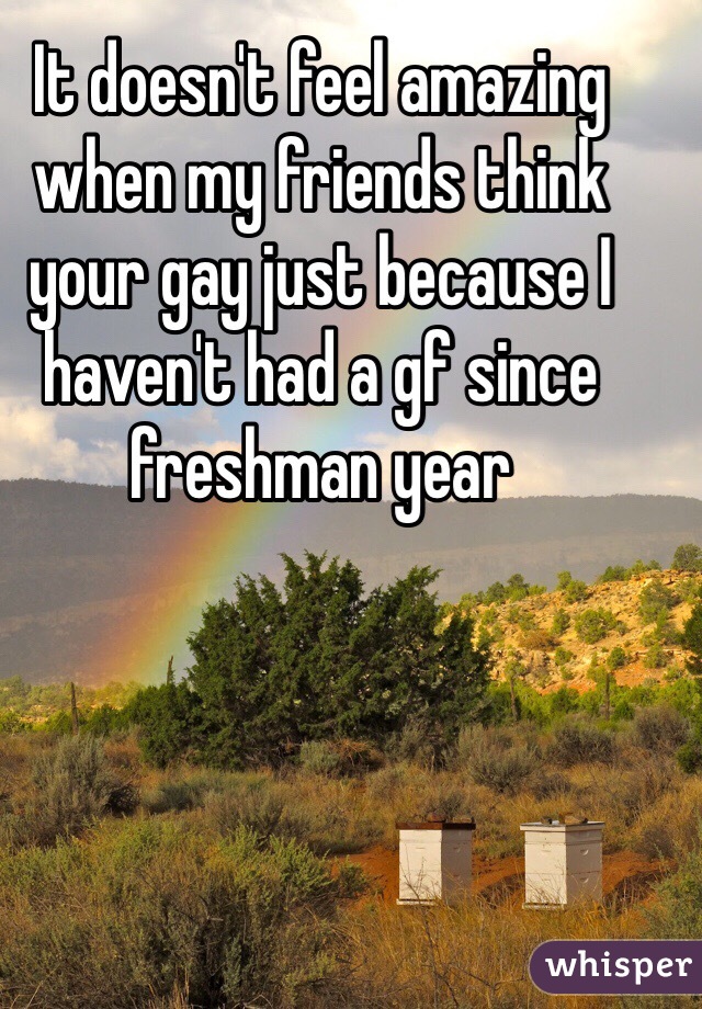 It doesn't feel amazing when my friends think your gay just because I haven't had a gf since freshman year