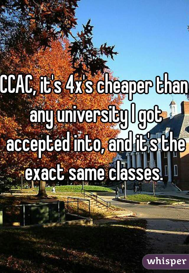 CCAC, it's 4x's cheaper than any university I got accepted into, and it's the exact same classes. 