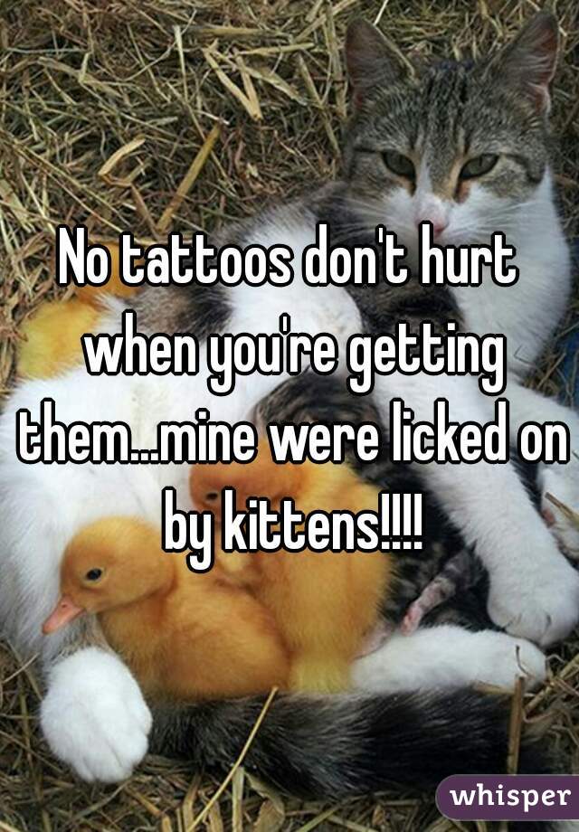 No tattoos don't hurt when you're getting them...mine were licked on by kittens!!!!