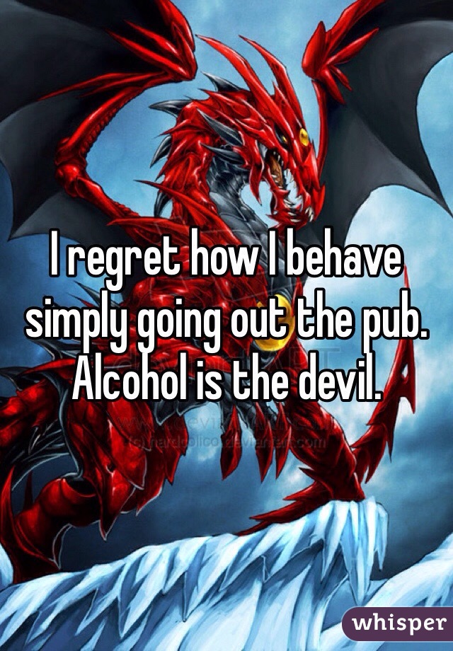 I regret how I behave simply going out the pub. Alcohol is the devil. 