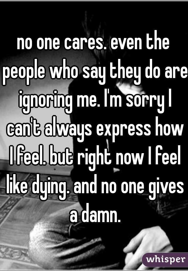 no one cares. even the people who say they do are ignoring me. I'm sorry I can't always express how I feel. but right now I feel like dying. and no one gives a damn.