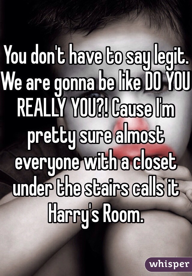 You don't have to say legit. We are gonna be like DO YOU REALLY YOU?! Cause I'm pretty sure almost everyone with a closet under the stairs calls it Harry's Room. 