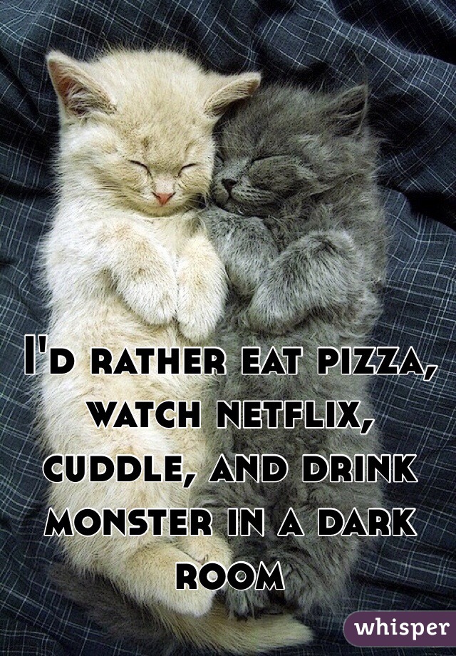 I'd rather eat pizza, watch netflix, cuddle, and drink monster in a dark room 