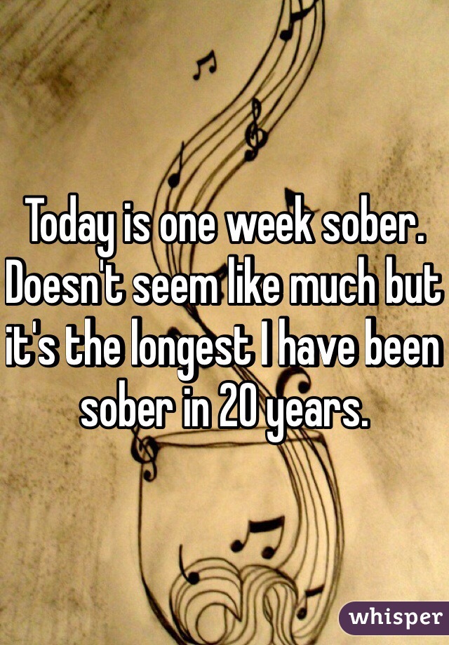 Today is one week sober.
Doesn't seem like much but it's the longest I have been sober in 20 years.