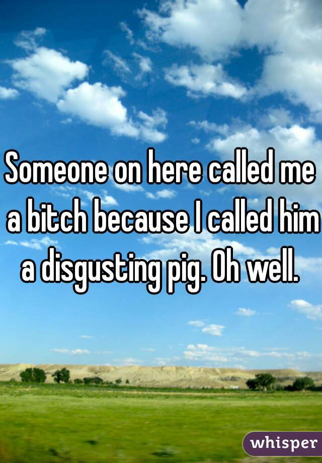 Someone on here called me a bitch because I called him a disgusting pig. Oh well. 