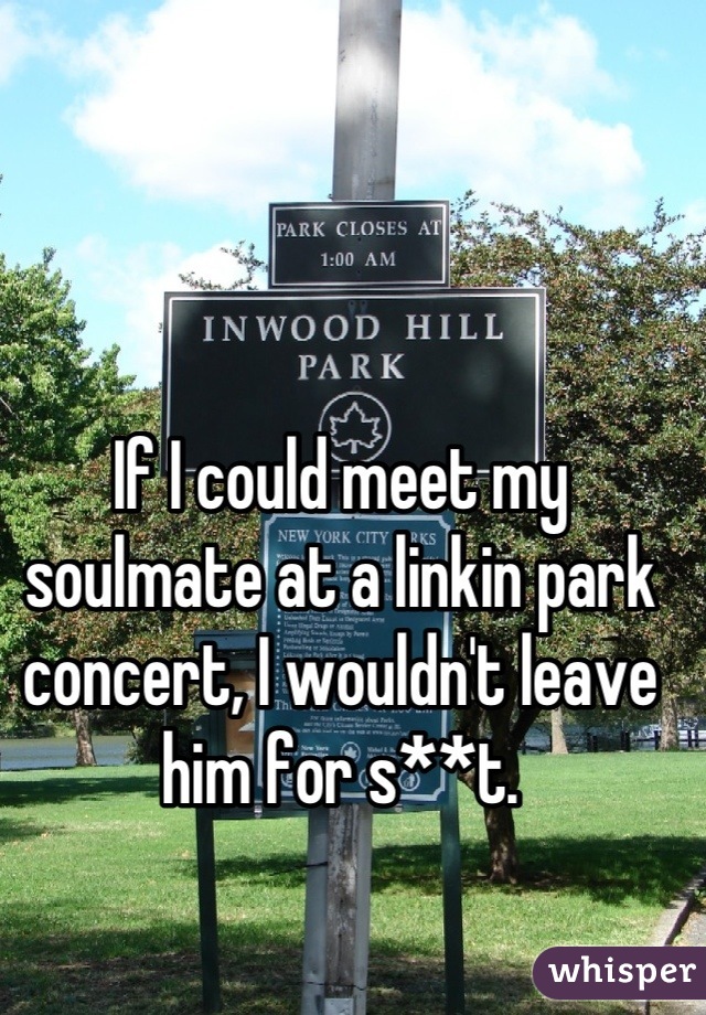 If I could meet my soulmate at a linkin park concert, I wouldn't leave him for s**t.