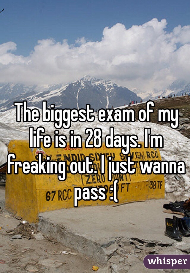 The biggest exam of my life is in 28 days. I'm freaking out. I just wanna pass :( 