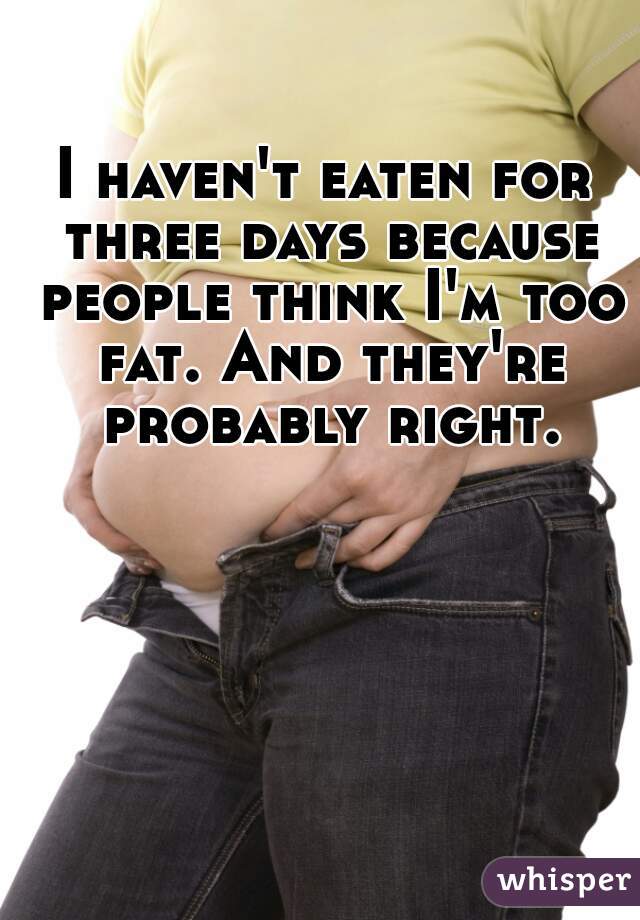 I haven't eaten for three days because people think I'm too fat. And they're probably right.