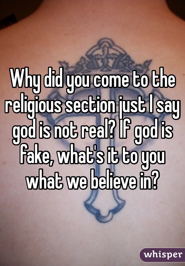 Why did you come to the religious section just I say god is not real? If god is fake, what's it to you what we believe in?