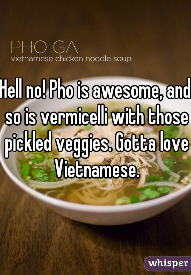 Hell no! Pho is awesome, and so is vermicelli with those pickled veggies. Gotta love Vietnamese.