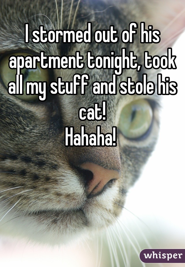 I stormed out of his apartment tonight, took all my stuff and stole his cat!
Hahaha! 