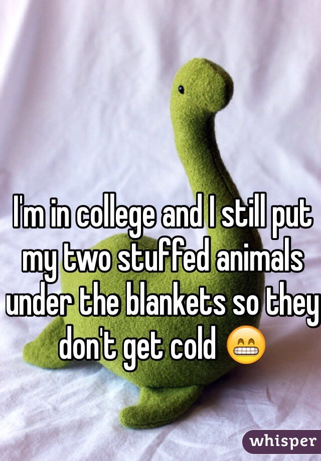 I'm in college and I still put my two stuffed animals under the blankets so they don't get cold 
