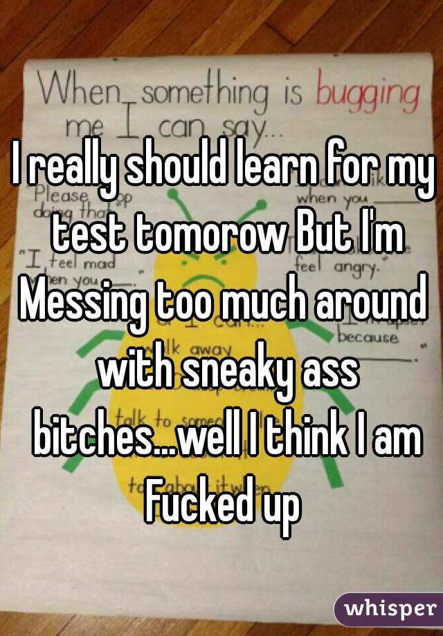 I really should learn for my test tomorow But I'm Messing too much around  with sneaky ass bitches...well I think I am Fucked up 