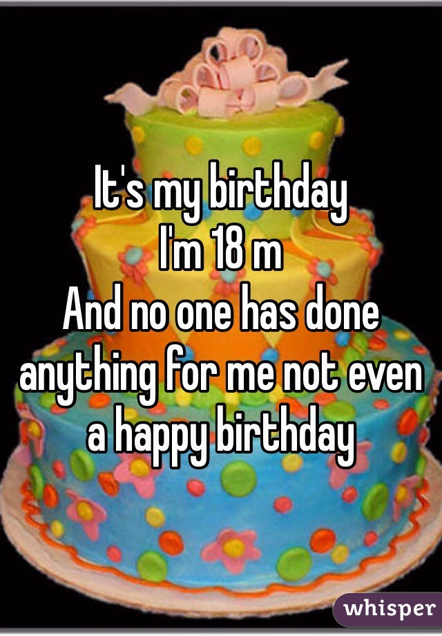 It's my birthday 
I'm 18 m 
And no one has done anything for me not even 
a happy birthday 