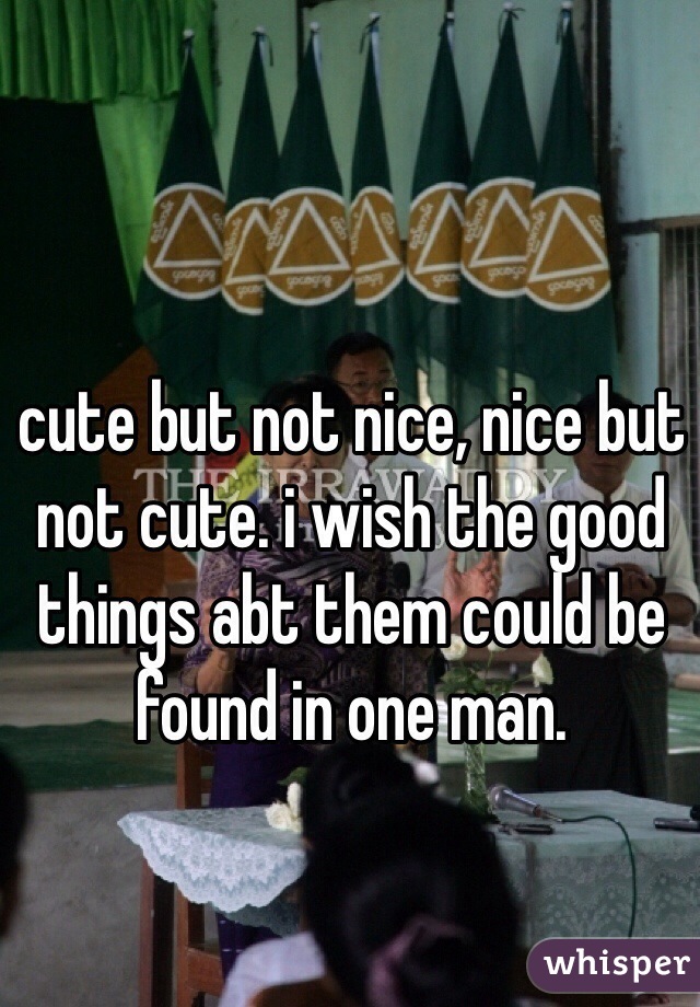 cute but not nice, nice but not cute. i wish the good things abt them could be found in one man.