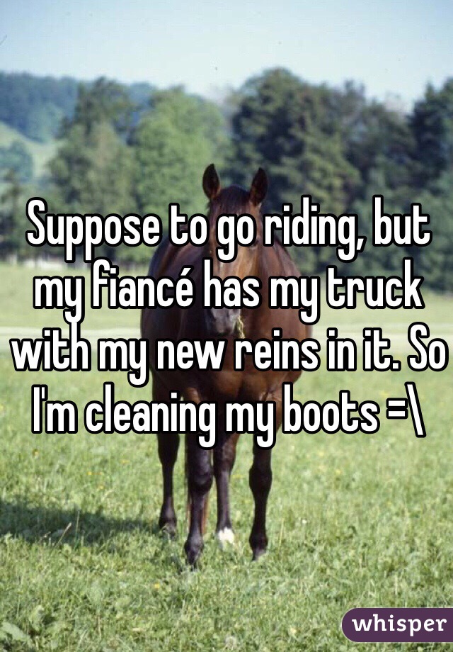 Suppose to go riding, but my fiancé has my truck with my new reins in it. So I'm cleaning my boots =\