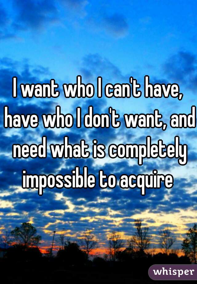 I want who I can't have, have who I don't want, and need what is completely impossible to acquire 