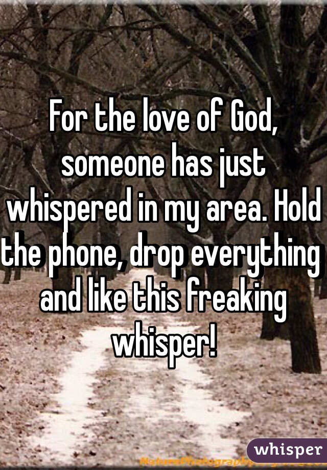 For the love of God, someone has just whispered in my area. Hold the phone, drop everything and like this freaking whisper! 