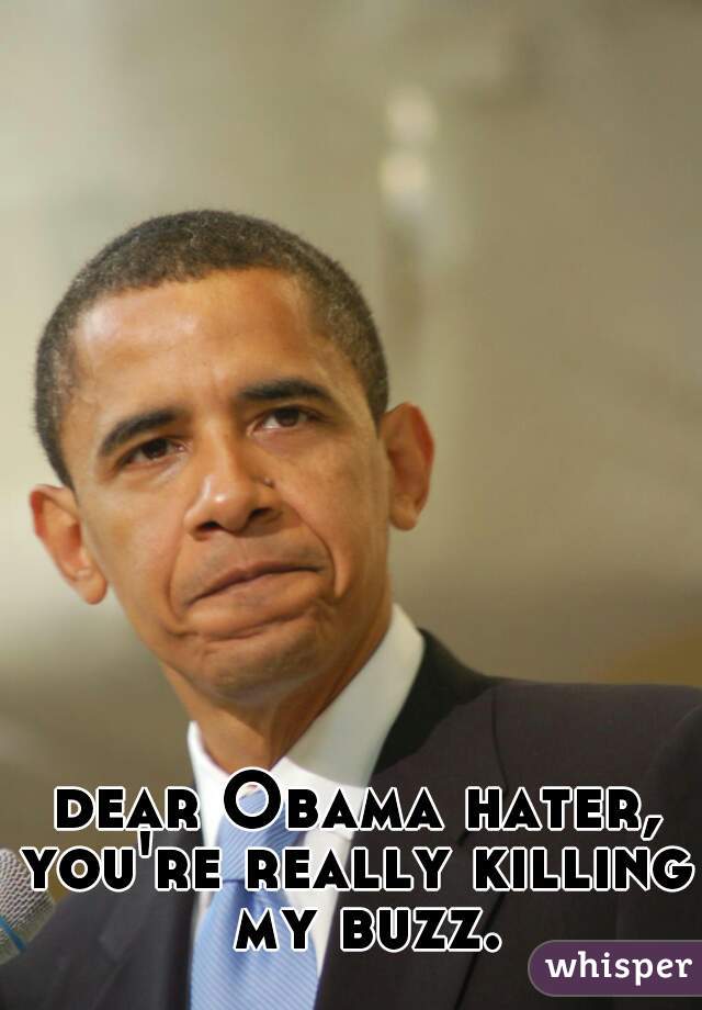 dear Obama hater,
you're really killing my buzz.