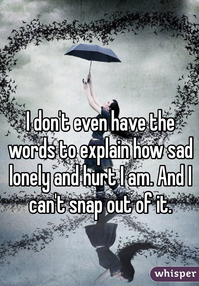 I don't even have the words to explain how sad lonely and hurt I am. And I can't snap out of it. 