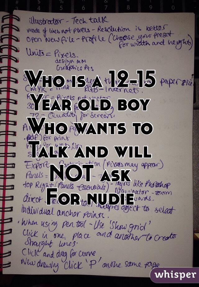 Who is a 12-15 
Year old boy
Who wants to
Talk and will
NOT ask 
For nudie