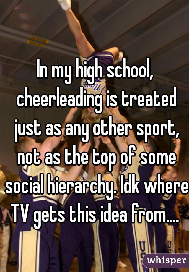 In my high school, cheerleading is treated just as any other sport, not as the top of some social hierarchy. Idk where TV gets this idea from.... 