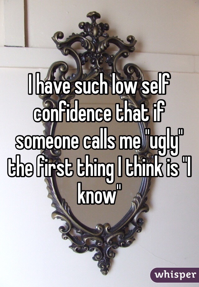I have such low self confidence that if someone calls me "ugly" the first thing I think is "I know"