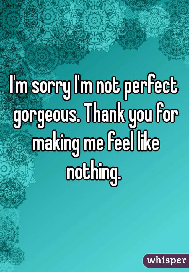 I'm sorry I'm not perfect gorgeous. Thank you for making me feel like nothing. 