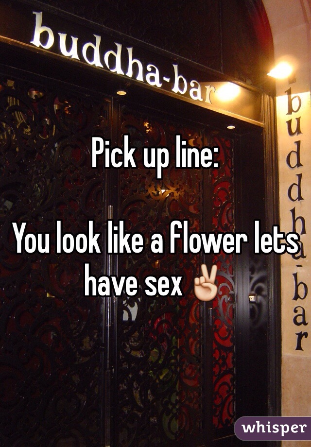 Pick up line:

You look like a flower lets have sex✌️