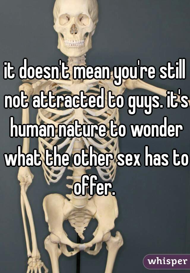 it doesn't mean you're still not attracted to guys. it's human nature to wonder what the other sex has to offer. 