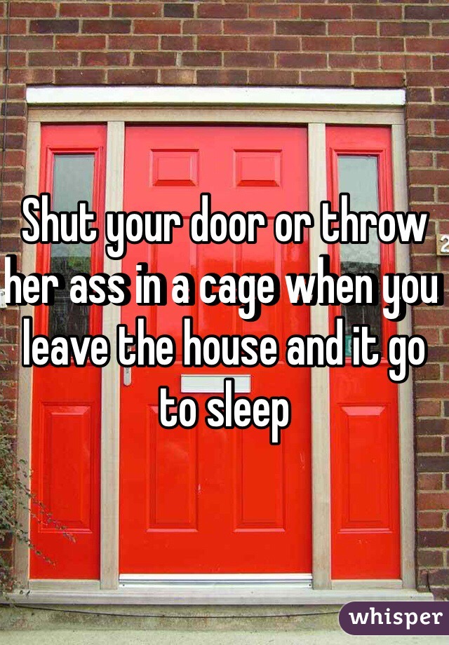 Shut your door or throw her ass in a cage when you leave the house and it go to sleep 