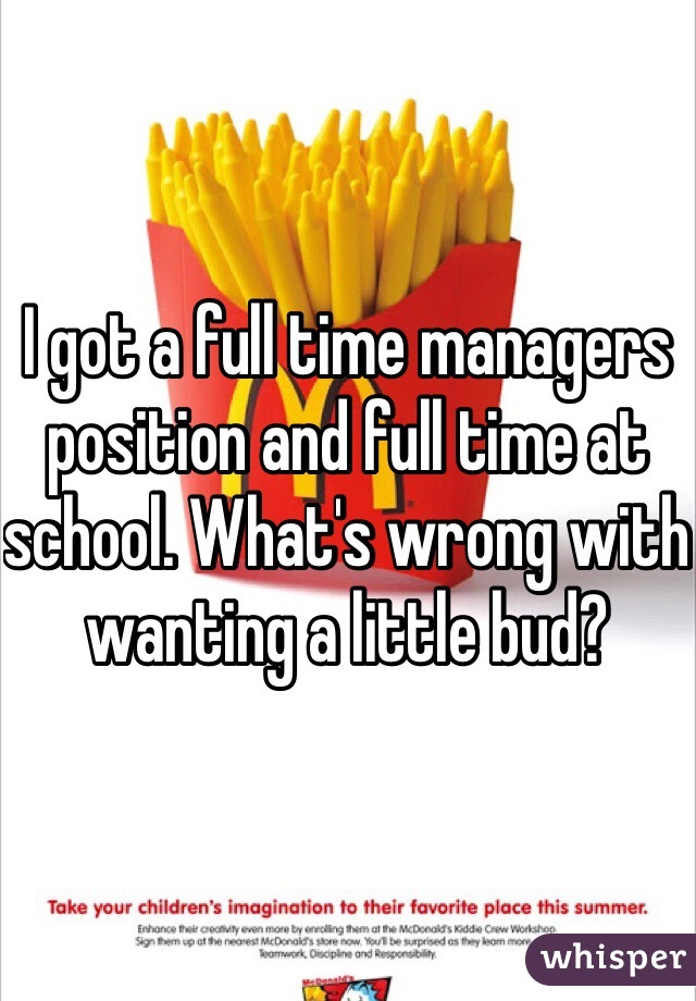 I got a full time managers position and full time at school. What's wrong with wanting a little bud? 