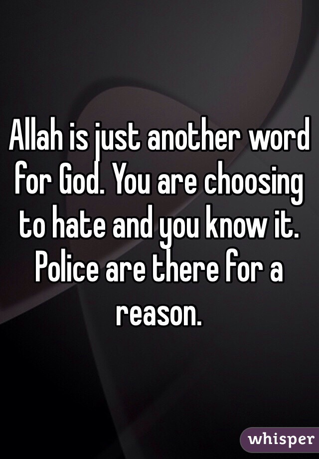 Allah is just another word for God. You are choosing to hate and you know it. Police are there for a reason. 