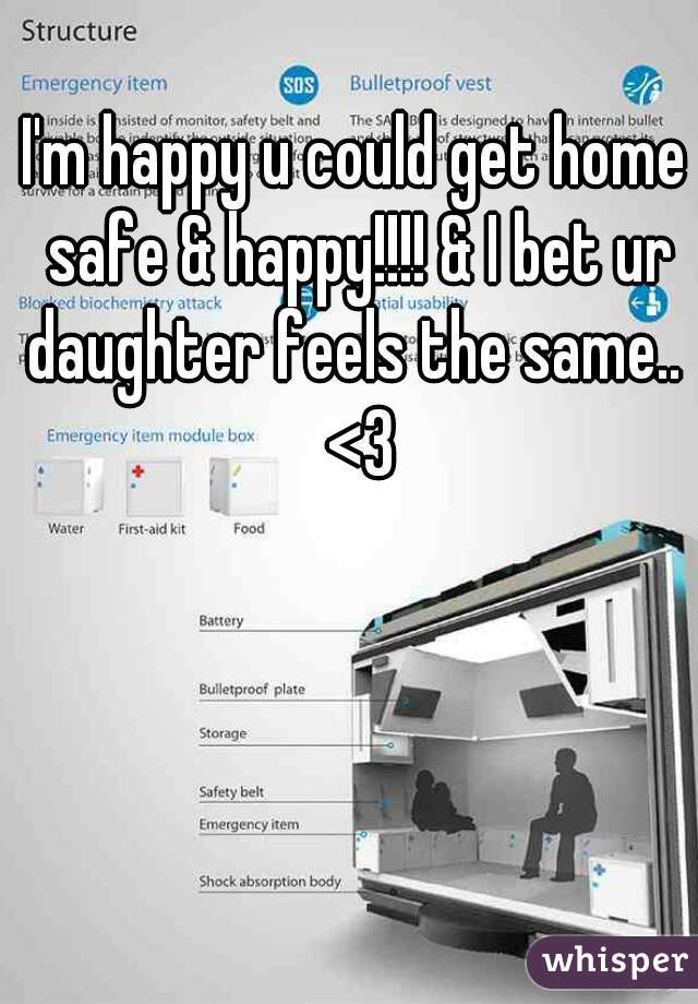 I'm happy u could get home safe & happy!!!! & I bet ur daughter feels the same..  <3