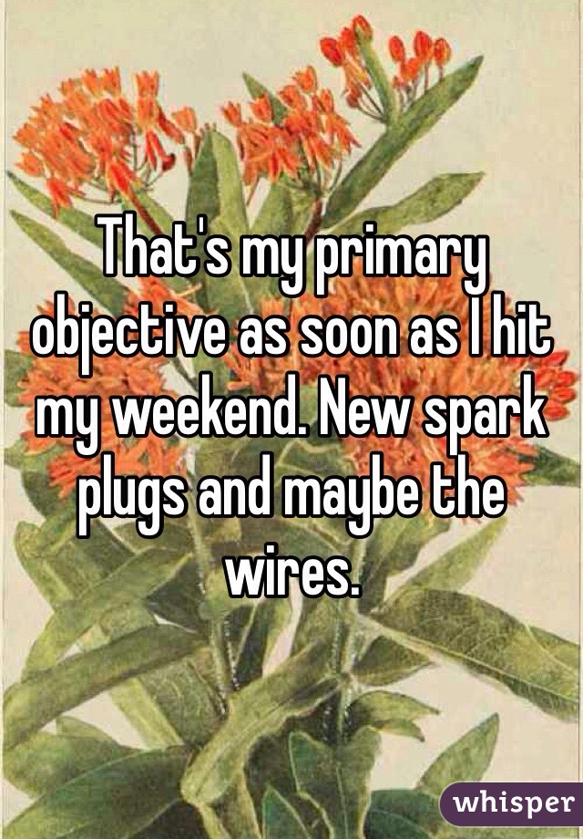 That's my primary objective as soon as I hit my weekend. New spark plugs and maybe the wires. 