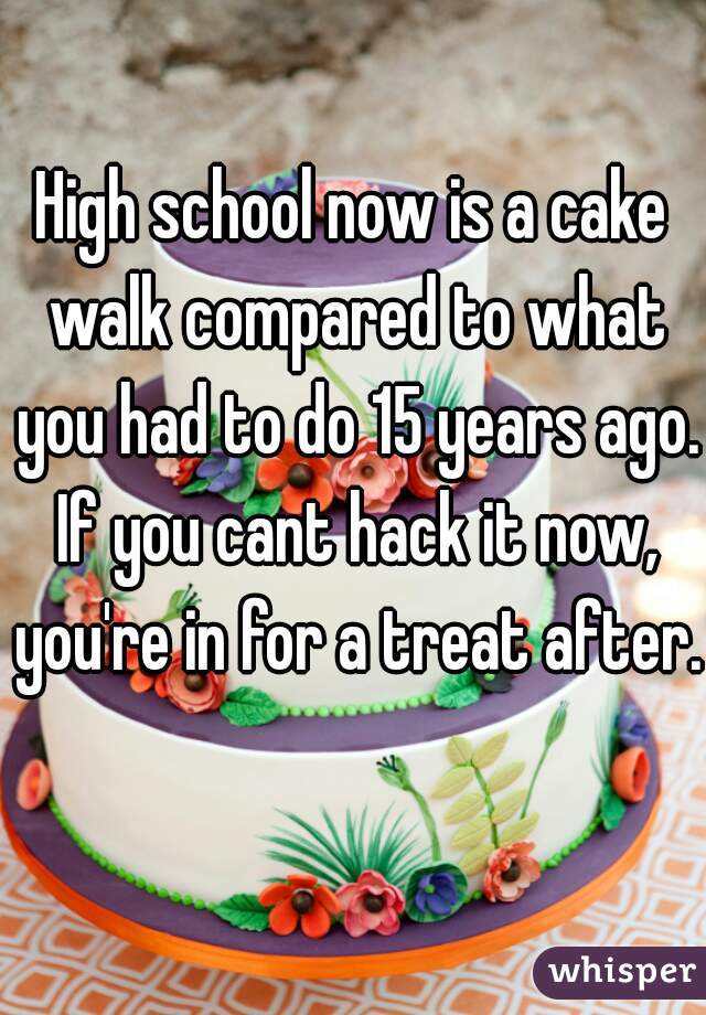 High school now is a cake walk compared to what you had to do 15 years ago. If you cant hack it now, you're in for a treat after.  