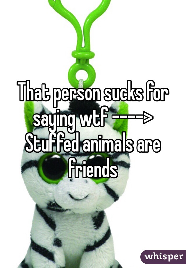 That person sucks for saying wtf ---->
Stuffed animals are friends