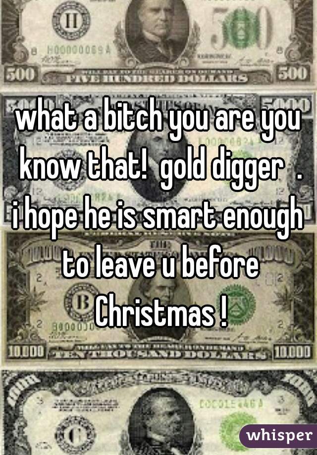 what a bitch you are you know that!  gold digger  .
i hope he is smart enough to leave u before Christmas !