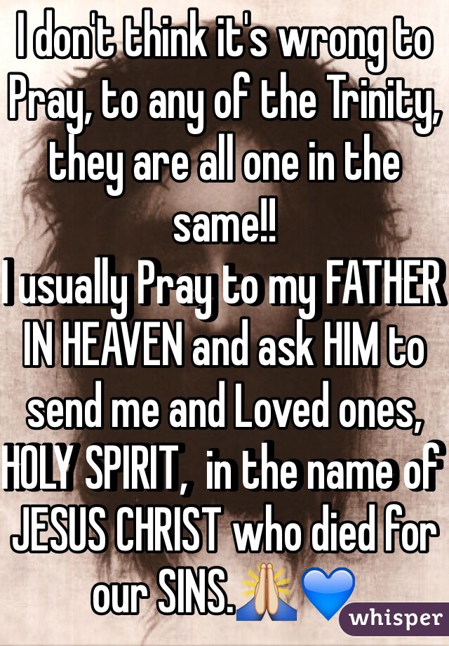 I don't think it's wrong to Pray, to any of the Trinity, they are all one in the same!!
I usually Pray to my FATHER IN HEAVEN and ask HIM to send me and Loved ones, HOLY SPIRIT,  in the name of JESUS CHRIST who died for our SINS.🙏💙