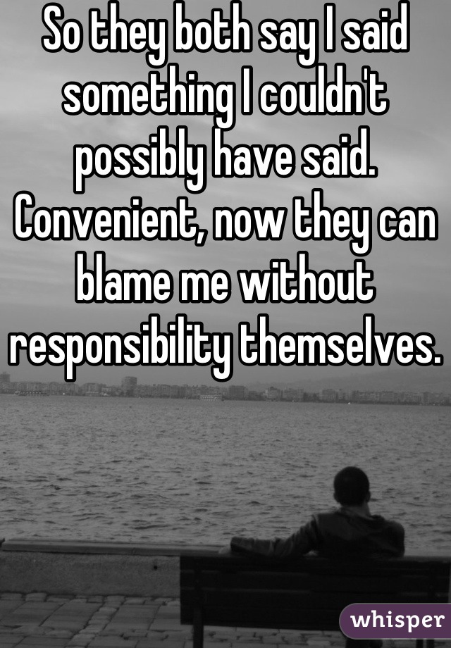 So they both say I said something I couldn't possibly have said. Convenient, now they can blame me without responsibility themselves.