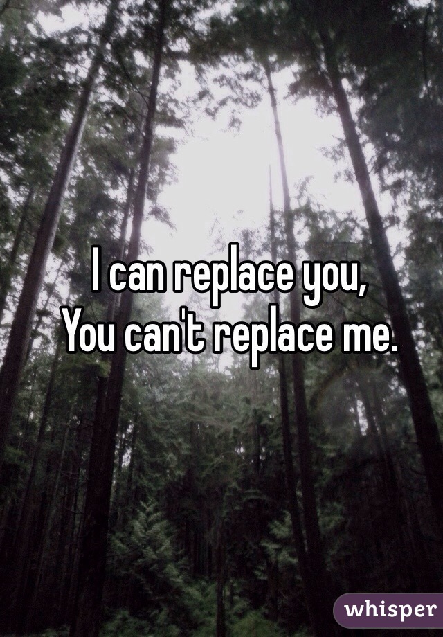 I can replace you, 
You can't replace me. 