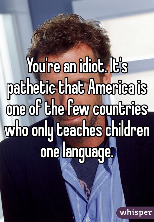 You're an idiot. It's pathetic that America is one of the few countries who only teaches children one language. 