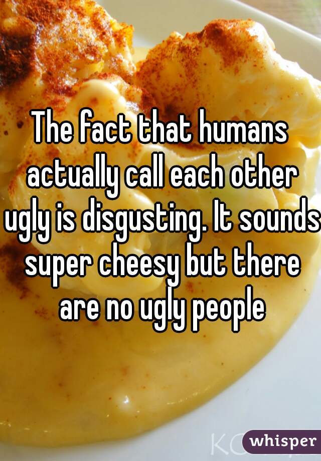 The fact that humans actually call each other ugly is disgusting. It sounds super cheesy but there are no ugly people