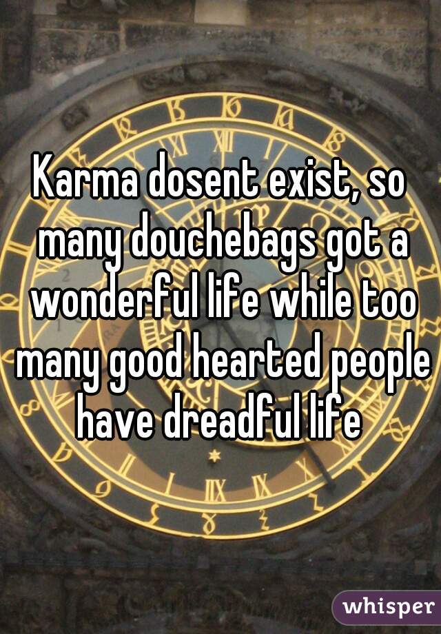 Karma dosent exist, so many douchebags got a wonderful life while too many good hearted people have dreadful life 