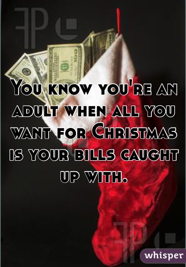 You know you're an adult when all you want for Christmas is your bills caught up with.