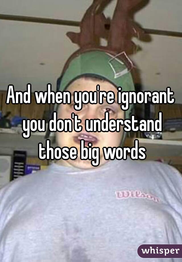 And when you're ignorant you don't understand those big words