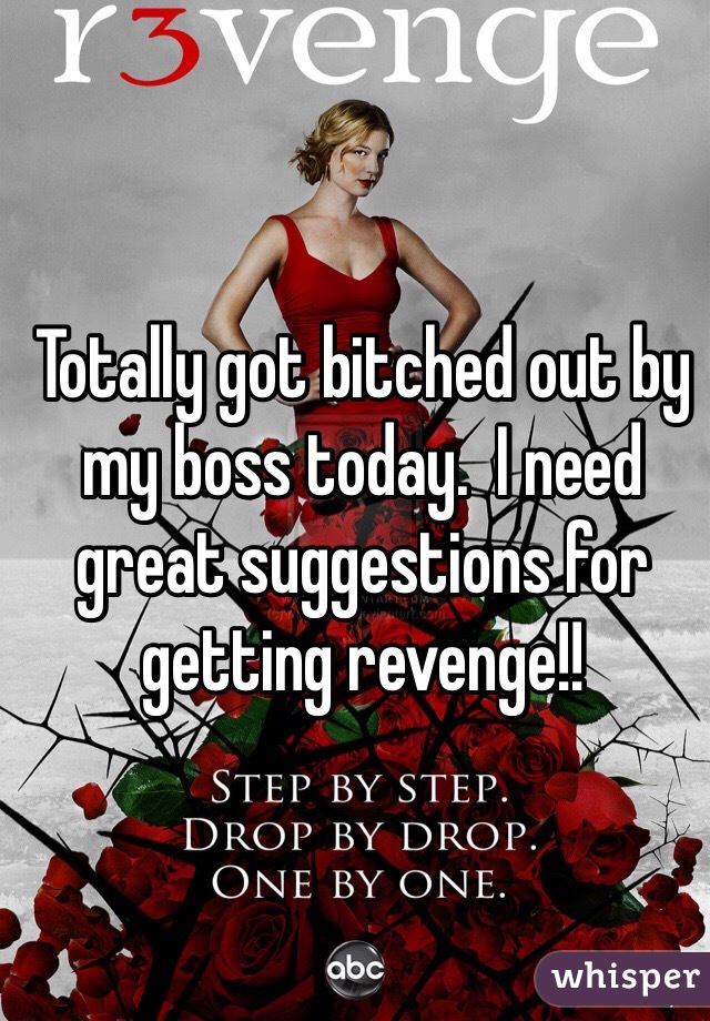 Totally got bitched out by my boss today.  I need great suggestions for getting revenge!!