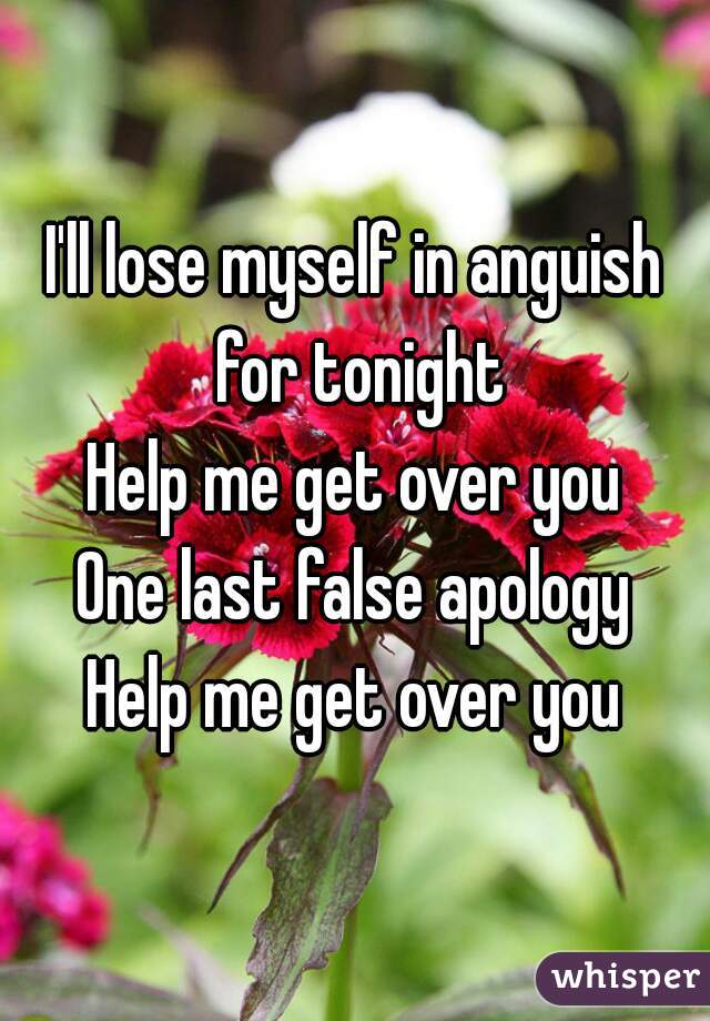 I'll lose myself in anguish for tonight
Help me get over you
One last false apology
Help me get over you