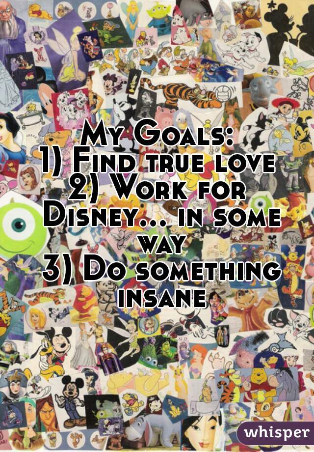 My Goals:
1) Find true love
2) Work for Disney... in some way
 3) Do something insane